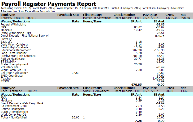 sample payroll register