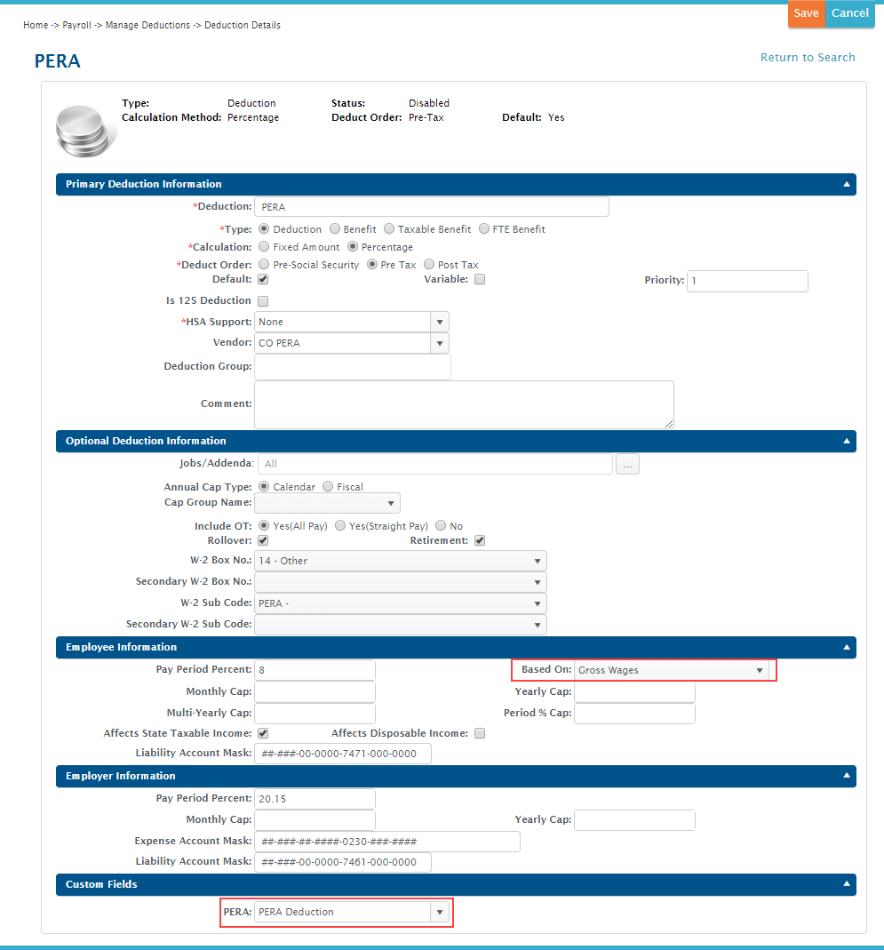 SSCO Required Set Up for PERA Reporting